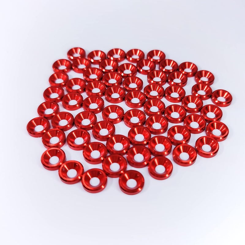 Lagefefe [60PCS] M3 Finishing Countersunk Washers, Anodized Aluminum Alloy, Head Washers Gaskets Cup Shim for Screw RC/FPV/PC/Drone/Mechanical Accessories Parts, Red - Image 2